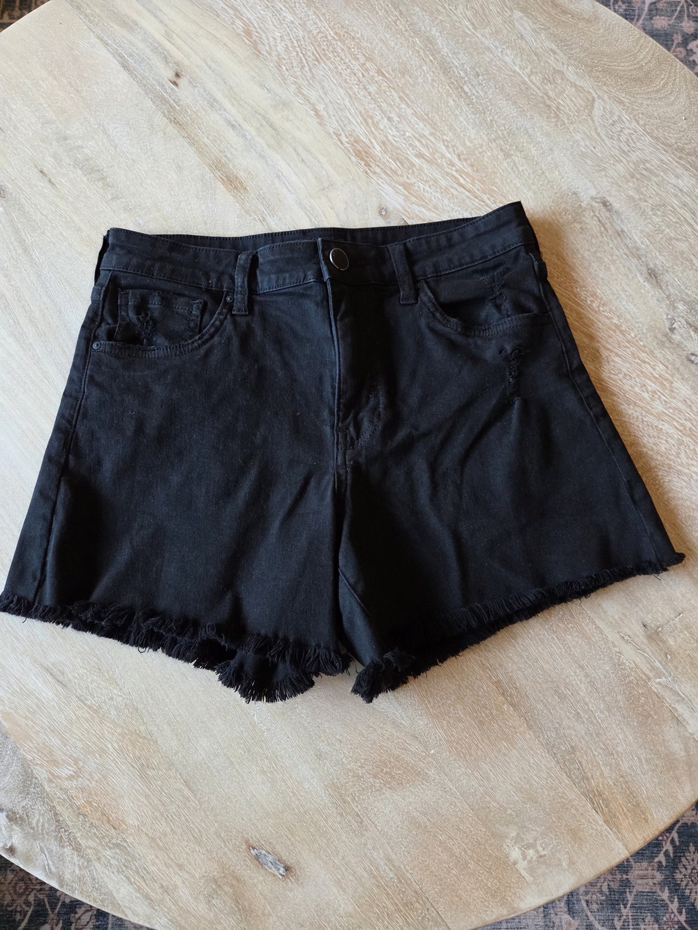 Women’s Black Frayed Hem Denim Shorts